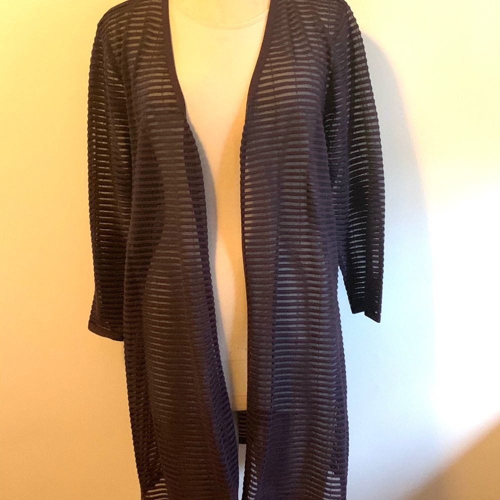 Alfani Topper: Open front, burgundy & black sheer